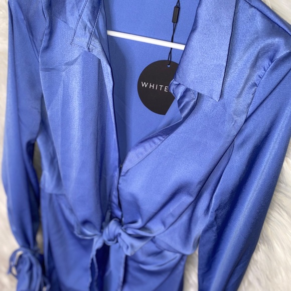 White Fox Blue Tie Detail Satin Dress - Picture 4 of 5